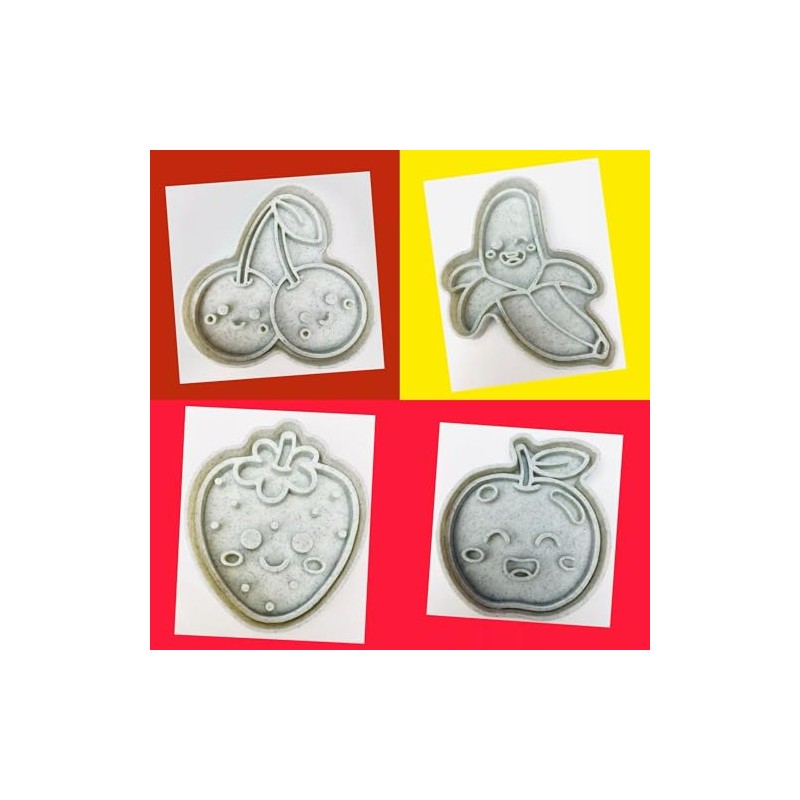 Set of 4 Fruit Face Cherry Apple Banana Strawberry Cookie