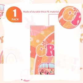 1 Pcs Two Groovy Party Plastic Tablecloths Groovy Retro Hippie Boho Party Decorations Rainbow Daisy Flower Rectangle Disposable Table Cover for Girls Star Groovy Daisy Birthday Party Supplies (1)