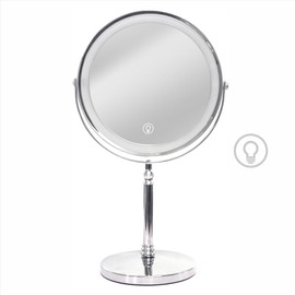 Makeup Mirror with Lights ，8 Inch 1X/10X Rechargeable Double Sided Magnifying, 360° Rotation LED HD Mirror with 3 Colors，Brightness Adjustable, Gifts for Wowen & Men