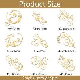 OLYCRAFT 9pcs 1.6x1.6 inch Golden Metal Stickers Damask Metal Stickers Self Adhesive Flourishes Stickers Golden Epoxy Stickers Pyramid Sticker for DIY Scrapbooks Epoxy Resin Phone Decoration