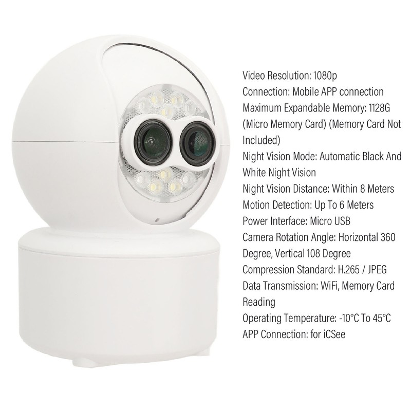 1080P HD Dual Lens Security Camera Wireless WiFi Security Camera