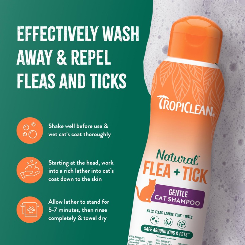 TropiClean Gentle Flea Shampoo for Cats, Flea and Tick Prevention