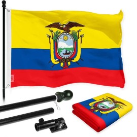 UD_G128 Combo Pack: 6 Ft Tangle Free Spinning Flagpole (Black) & Ecuador Flag 3x5 Ft Printed 150D Polyester, Brass Grommets (Fla