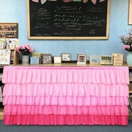 Tioncy 6 ft x 30 in Teacher Desk Skirt 6 Layers Tulle Pink Table Skirt for Rectangle Table Teacher Office Desk Decor Return to School Decoration Birthday Unicorn Party Decoration