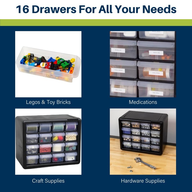 Akro-Mils 16-Drawer Plastic Drawer Storage Cabinet for Garage Organization, Beads,