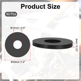 PATIKIL Multi Purpose Rubber Spacer, 40 Pcs 12mm ID x 30 OD x 3mm T Neoprene Round Anti-Vibration Isolation Pads Isolator Rubber Bushings Spacer Washer for HVAC Bolts Car Accessories