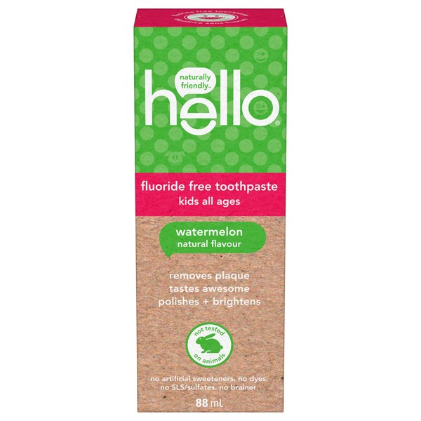 Hello Watermelon Flavour Fluoride Free Kids Toothpaste, Vegan, SLS Free, Gluten Free, Safe to Swallow for Baby and Toddlers Natural Toothpaste, 88 mL 1 Pack