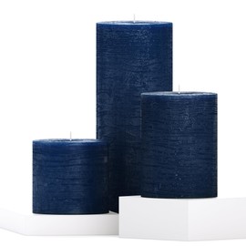 CANDWAX Assorted Candles Pillar - Set of 3 Rustic Pillar Candles Includes 3", 4" and 8" Unscented Candles - Long Burning Candles Ideal as Wedding Candles and Candles for Home - Dark Blue Candles