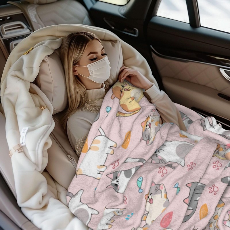 Pink Cat Blanket 50"x40" Cozy Fluffy Plush Blankets with Cats