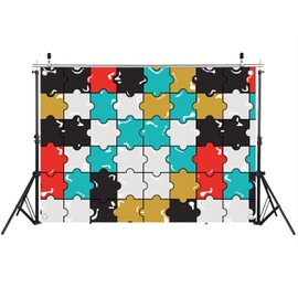 CYYBZZ 7X5FT Colorful Puzzle Pattern Photography Backdrop Jigsaw Theme Background Birthday Party Baby Shower Decoration Banner Adult Children Photography Props 213056