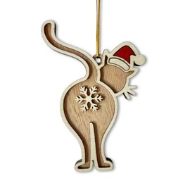 Funny Cat Butt Wooden Christmas Ornament - Humorous Santa Cat Holiday Decoration for Tree - Unique Laser-Cut Wood Gift for Cat Lovers - 2024 Christmas Ornament for Cat Lovers