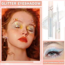 AIUEO Liquid Glitter Eyeshadow Eyeliner Korean Eye Glitter Makeup Long Lasting Shimmer Eyeshadow Lightweight Quick Drying Face Glitter Makeup-Undersea Coral