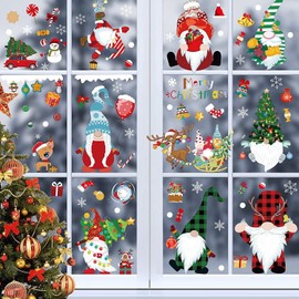 Hiagkmet Christmas Window Clings 9 Sheets, 133 Pieces Christmas Gnome Window Decals Stickers, Removable Christmas Window Decorations Ornaments for Glass Windows Xmas Holiday Home Office Decor