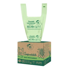 UNNI Compostable T-Shirt Bags with Handle-Tie, 1.2-1.6 Gallon, 6 Liter, 100 Count, 0.64 Mil, Small Kitchen Food Scrap Waste Bags, ASTM D6400, US BPI, CMA & OK compost HOME Certified, San Francisco