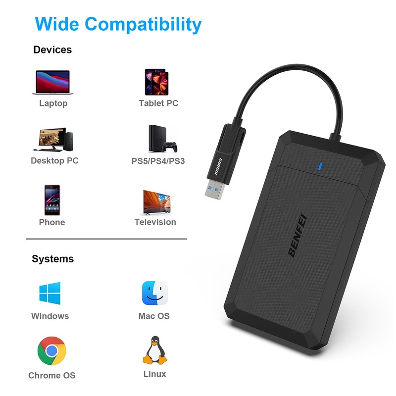 BENFEI 2.5 Inch SATA to USB Tool-Free External Hard Drive