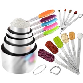 16Pcs Measuring Cups & Spoons Set, Stackable Cups and Spoons, Metal Measuring Cups and Spoons Set for Cooking Baking, Dry and Liquid Ingredients Measurement