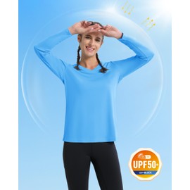 MAGCOMSEN Women's UPF 50+ Sun Shirts Long Sleeve UV Protection Rash Guard Lightweight Quick Dry for Outdoor Ice Blue, XL