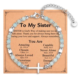 IKIATY IKIATY Sister Gifts from Sisters, Christian Cross Bracelet Jewelry for Women Teenage Girls, Sister Birthday Gifts Christmas Stocking Stuffers Easter Religious Gifts for Sister Teens Her