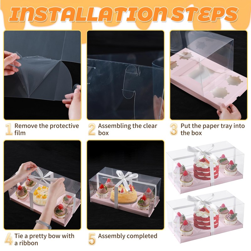 JCD 3Pcs Pink 1+4 Bento Box with Clear Window Bento