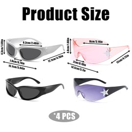 TUBAWD 4 Pcs Rave Glasses, Wrap Around Sunglasses, Rave Sunglasses Stylish and Cool Sunglasses Both Men and Women Can Use for Party Shade Sports Driving Bikes Outdoors