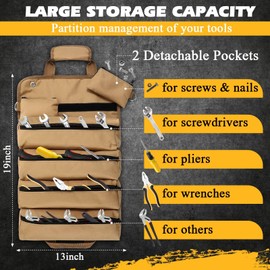 Hillban Roll up Tool Bag and Kraft Paper Box Set for Dad Father's Day Gifts Heavy Duty Portable Tool Bag with Shoulder Strap and 2 Detachable Pockets Survival Kit Mens Gifts for Him(Khaki)