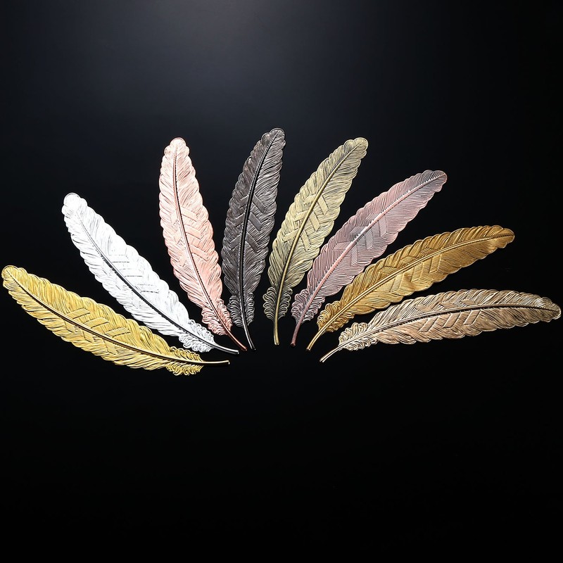 8 Pieces Metal Feather Bookmarks Assorted Metal Bookmark Feather Shape