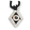 Avalaya Diamond Shell Pendant on Black Bead Twisted Cord Necklace