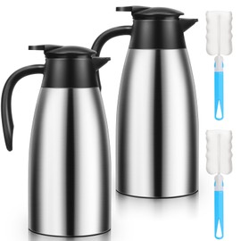 2 PCS 68 OZ Thermal Coffee Carafe, Insulated Stainless Steel Coffee Carafe Double Walled Vacuum Thermal Pot Flask with Brushes Thermos for Keeping Hot Coffee Tea Home and Office (Silver)