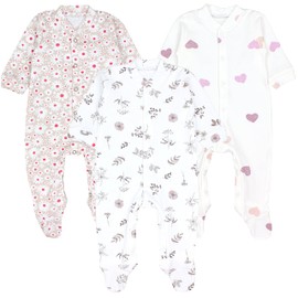 TupTam Baby Girls' Sleepsuit with Foot, Pack of 3, Leaves flowers hearts