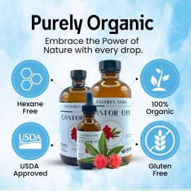 Natures Aura Organic Castor Oil - Glass (8 Oz) | Cold Pressed, Hexane Free