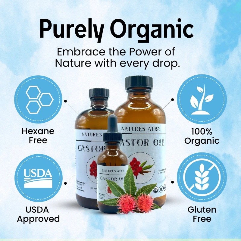 Natures Aura Organic Castor Oil - Glass (8 Oz) |