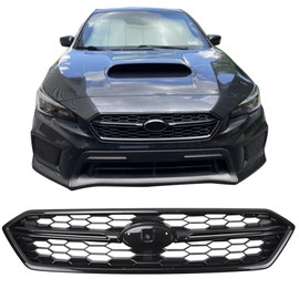 IKON MOTORSPORTS Front Upper Grille, Compatible with 2018-2021 Subaru WRX STI & WRX, STI Style Gloss Black ABS Plastic Replacement Front Bumper Hood Grill 1PC