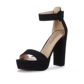 DREAM PAIRS Womens HI-LO High Heel Platform Pump Sandal Orinthia,Size 6,Black/Suede