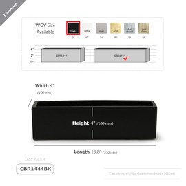 WGVI Long Rectangle Ceramic Planter Vase in Black 14" x 4" x 4"H, Rectangular Box Block Terrarium Pot, Flower Arrangement, Tabletop Centerpiece, Home Decor Organization Storage Container, 1 Pc.