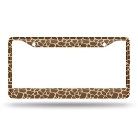 Beabes Brown Giraffe Print License Plate Frame Auto Tag Frames Cute Animal License Plates Holder 2 Holes African Art Abstract Decorative Car Truck Motorcycle License Plates Tag for Men Women