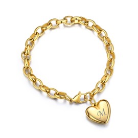 M Initial Heart Charm Bracelet, Gold Bracelets For Women Letter Name Jewelry for Mother Wife