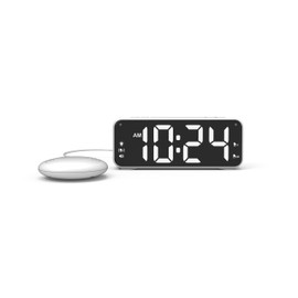 Professional Vibration Clock XXL Display for Seniors Vibrating Alarm 2 Alarm Times Adjustable + Vibration Cushion for Bed for Hearing Impaired People + Deep Sleepers (White)