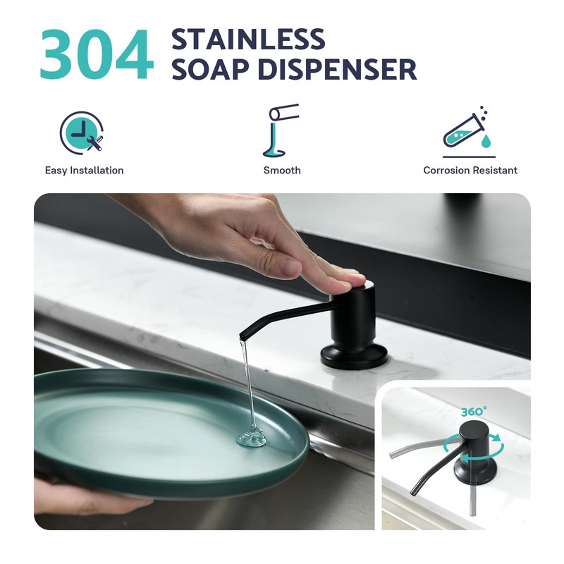 Kicimpro Black Kitchen Sink Faucet with Soap Dispenser, 3 Modes