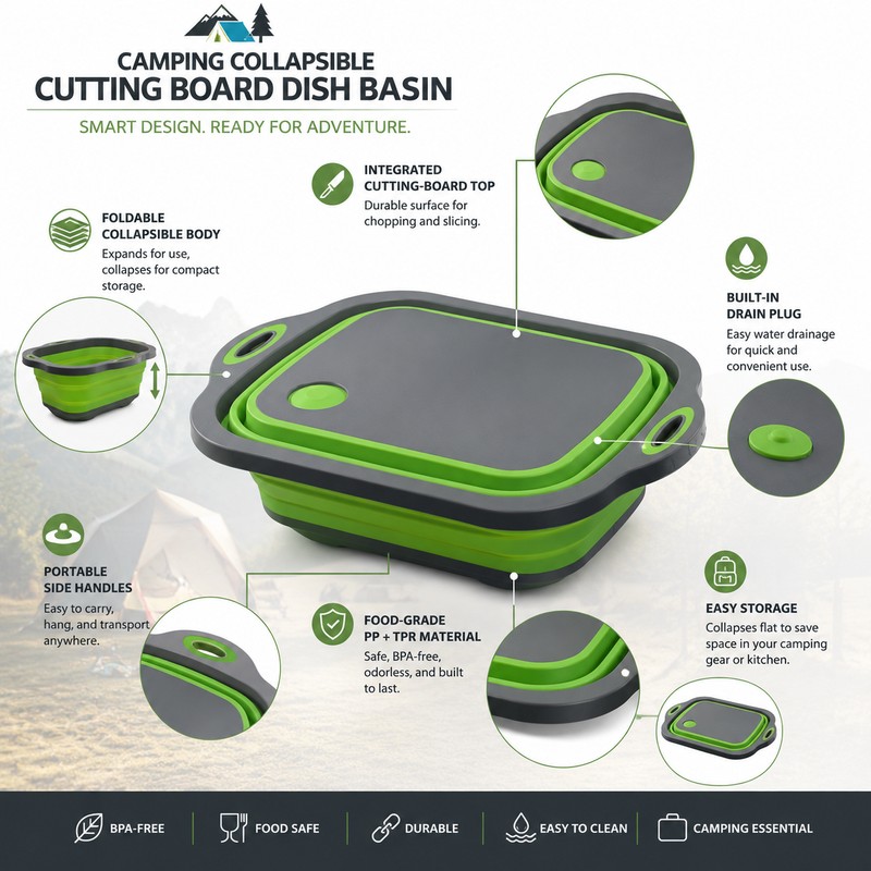 Collapsible Cutting Board & Dish Basin for Camping – Foldable