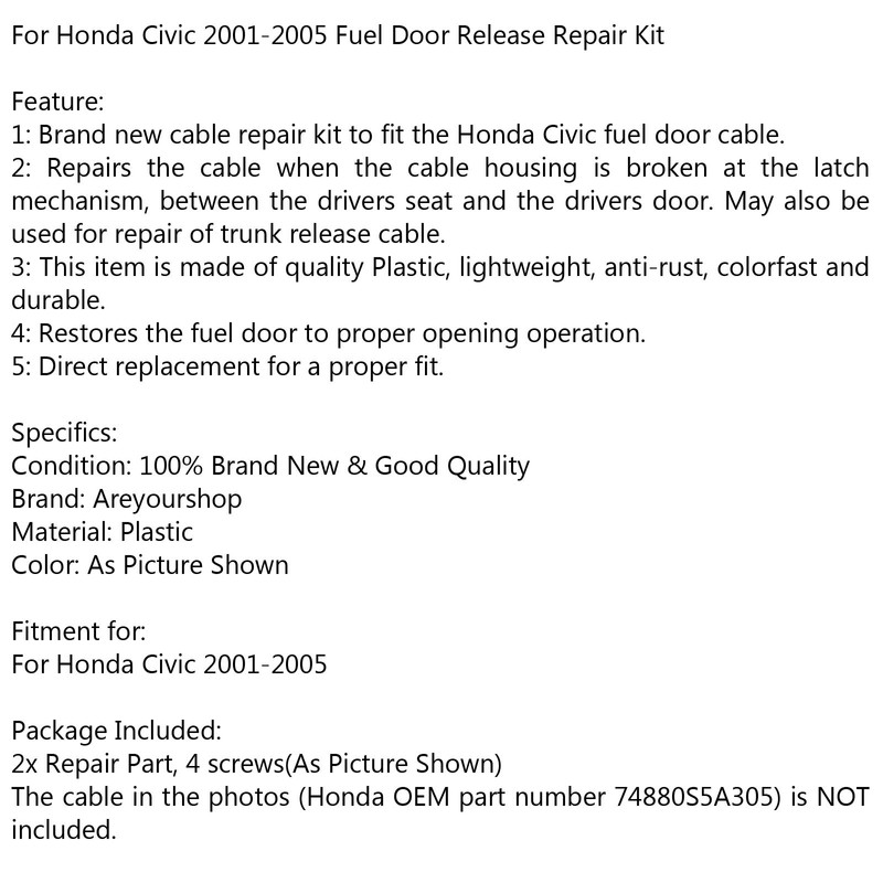 Areyourshop Kit de reparación para puerta de combustible para Civic