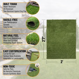 Ottomanson Artificial Grass Puppy Potty Training Pad, 2' x 2'7" Reusable Pee Pad for Small Pets and Dogs