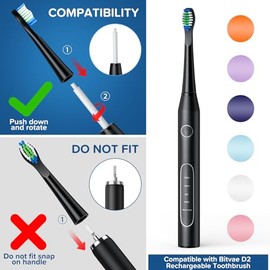 Compatible con Bitvae D2: nuestro cabezal de repuesto SOLO es compatible con el cepillo de dientes eléctrico Bitvae D2. Cada cabezal de repuesto para cepillo de dientes viene con una cubierta
