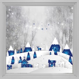 Alwayspon Christmas Static Window Film Privacy, Double Sided Snowflake Window Cling Sticker, Anti UV Glass Film for Christmas Decoration, Village and Santa Claus T029