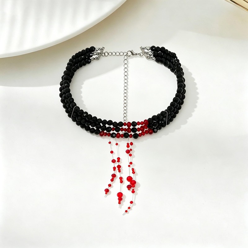 WCRAZYE Gothic Blood Necklace for Women Red Crystal Multi-layered Pearl