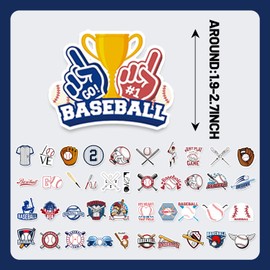 Baseball Party Favors Supplies, 200 Pcs Baseball Stickers Birthday Decorations Gifts Waterproof Vinyl Sports Stickers Baseball Helmet Stickers Baseball Stickers for Water Bottles Laptops Skateboards