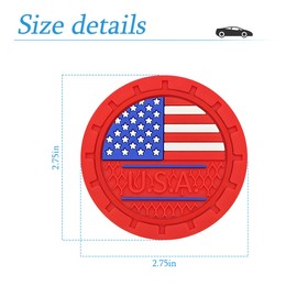 AUCELI 2 Pack Car Cup Holder Coasters, Colored American Flag US Flag Insert Car Cup Coaster, 2.75 Inch Anti Slip Shockproof Embedded Drink Mat, Vehicle Interior Decor Accessories (Red/USA)