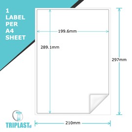 Triplast 10 x Multipurpose A4 Label Sheets - 1 Label Per Sheet (200 x 289mm Each) - Easy Peel White Labels for Inkjet & Laser Printer - Address & Shipping Labels, DIY Stickers