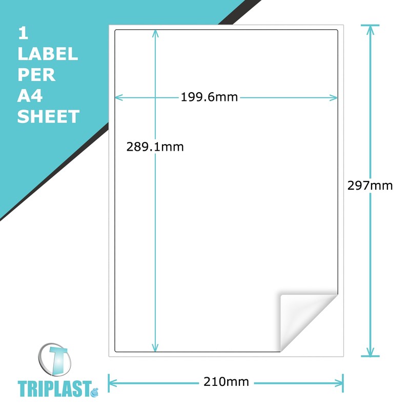 Triplast 10 x Multipurpose A4 Label Sheets - 1 Label