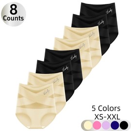 4-Pack/Set High-Waist Shaping Panties for Women- Seamlesslce Silk Mesh Control Briefs, Tummy slimming & Butt LiftingUnderwear Breathable Everyday:_4 Black 4 Beige_M