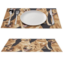 Place Mat Golden Retrievers Placemats Set of 2 Non-Slip Table Mats Heat Resistant Place Mats Washable Placemat for Kitchen Anti Slip Dining Table Place Mats